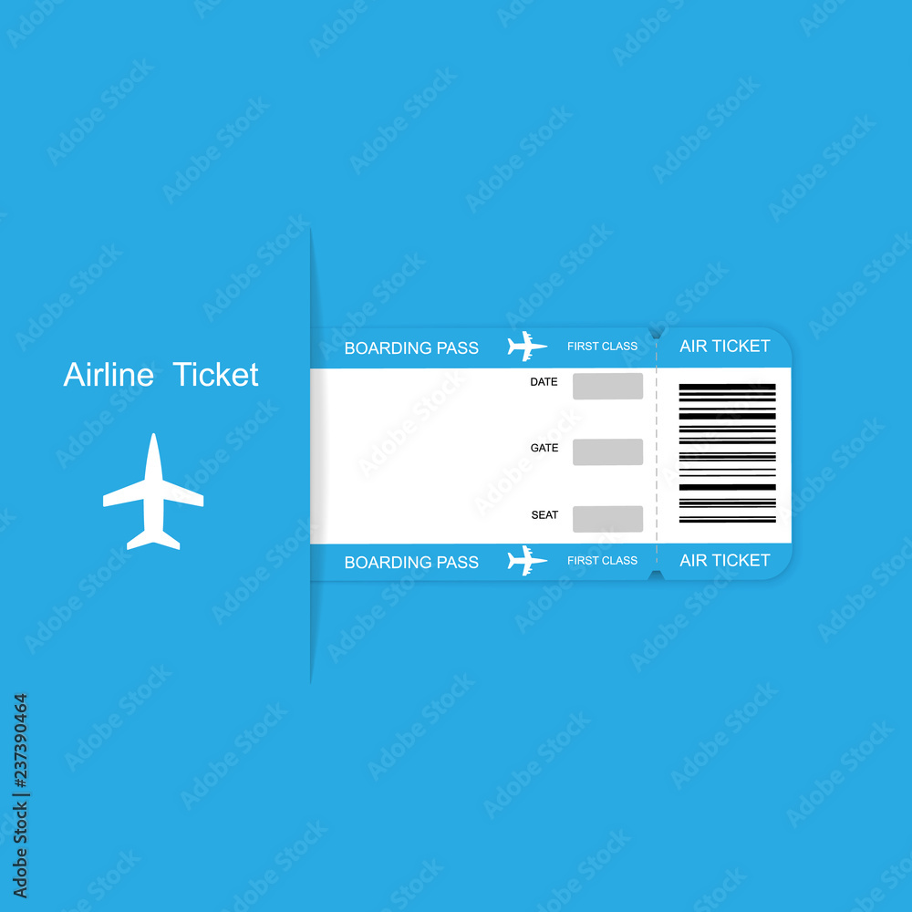 Modern airline travel boarding pass ticket on blue background. - obrazy, fototapety, plakaty 