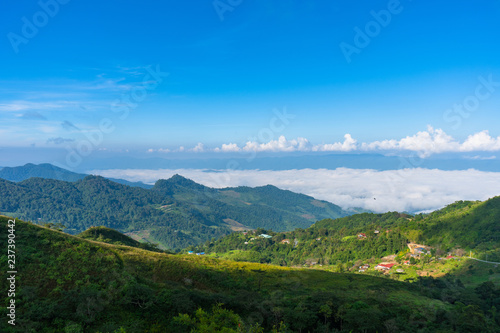 panorama View point  Mist on Doi Pha Tang Fa in chiang rai province © etemwanich
