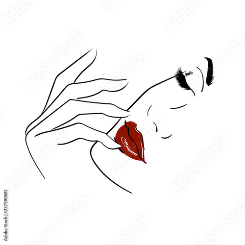 outline face with red lips and closed eyes