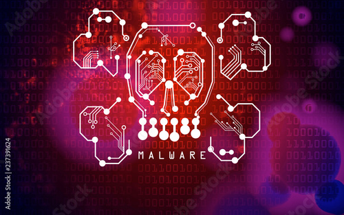 Malware Computer Virus at a screen - Skull red photo