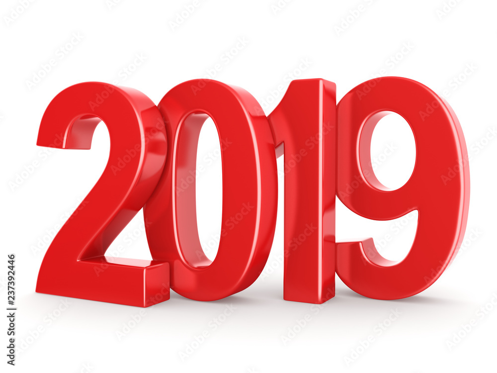 3D rendering 2019 New Year red digits 3D rendering 2019 New Year red digits