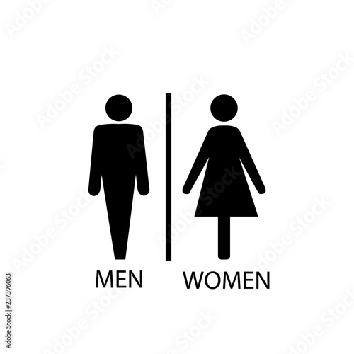 Black silhouette men and women icon in white square. Sign restroom women and men. Icon public toilette and bathroom for hygiene. Template for poster,sign. Flat vector image. Vector illustration