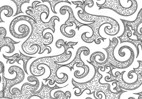 Abstract vector seamless texture with beautiful handwritten curling graphic elements