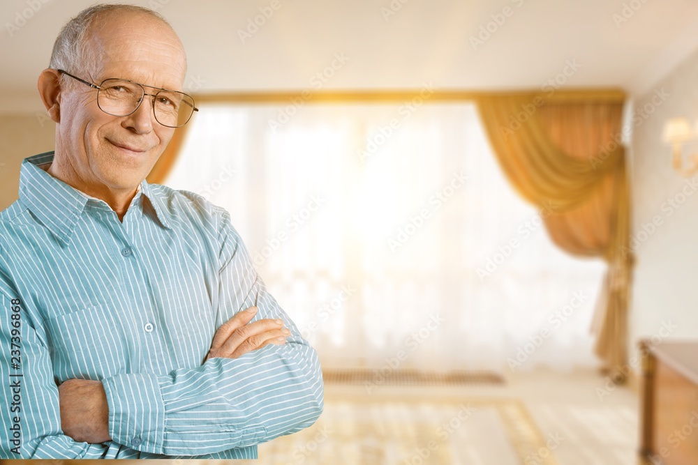 Happy senior man in blue shirt Happy senior man in blue shirt