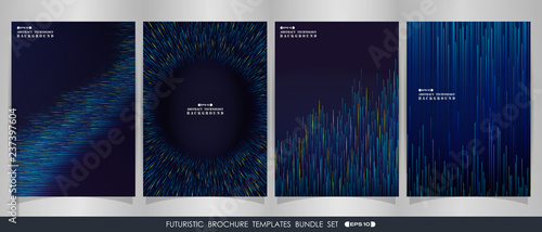 Futuristic stripe gradient blue lines  brochure set.