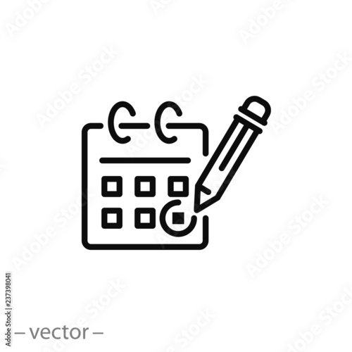 Calendar, pencil, marking day, icon vector