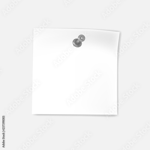 White blank sheet of paper with drawing pin, vector mock-up