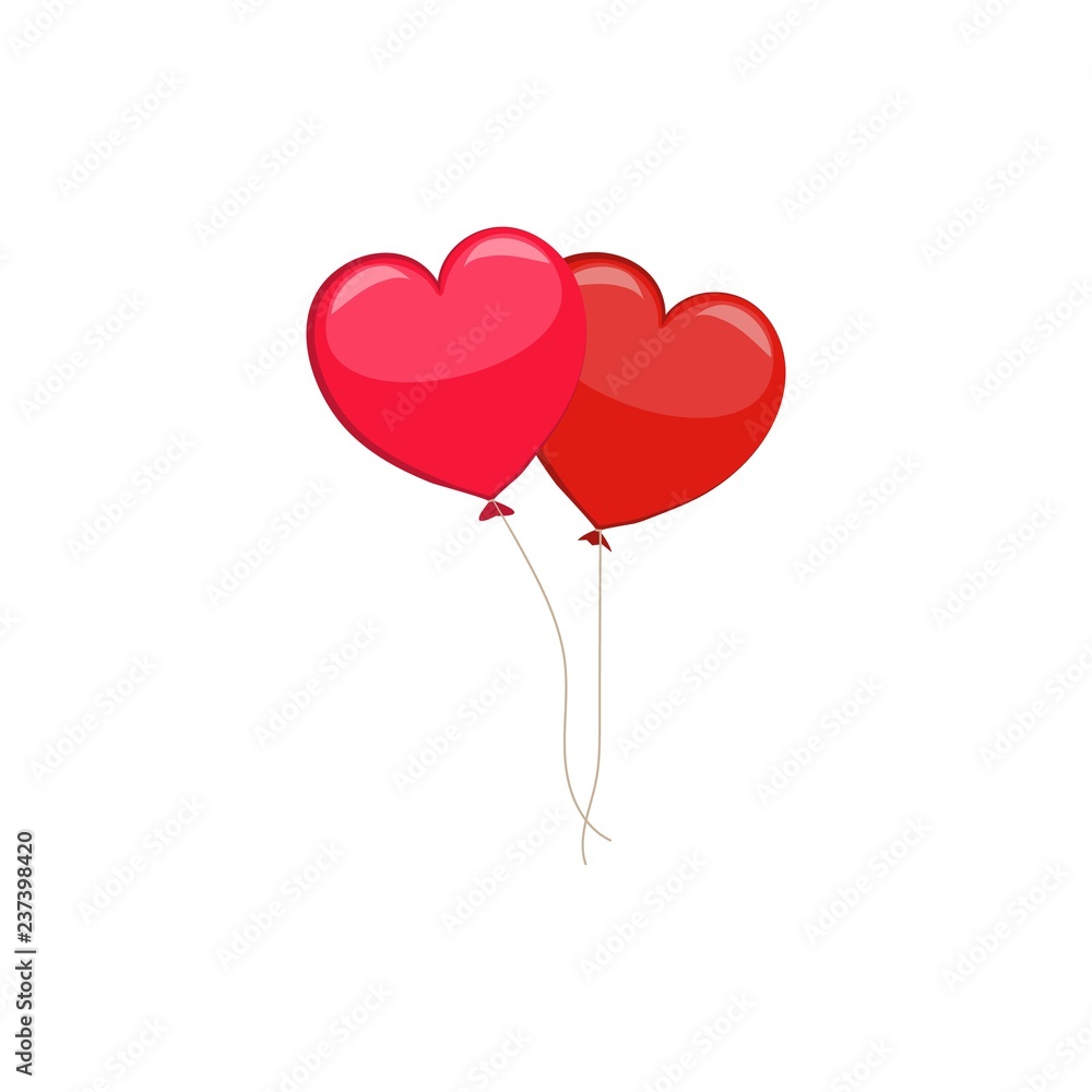 Heart balloon isolated. Two colorful balloons on white background. Romantic symbol join, love, birthday, and wedding. Colorful mark of valentine day and holiday. Design element. Vector illustration. Heart balloon isolated. Two colorful balloons on white background. Romantic symbol join, love, birthday, and wedding. Colorful mark of valentine day and holiday. Design element. Vector illustration.