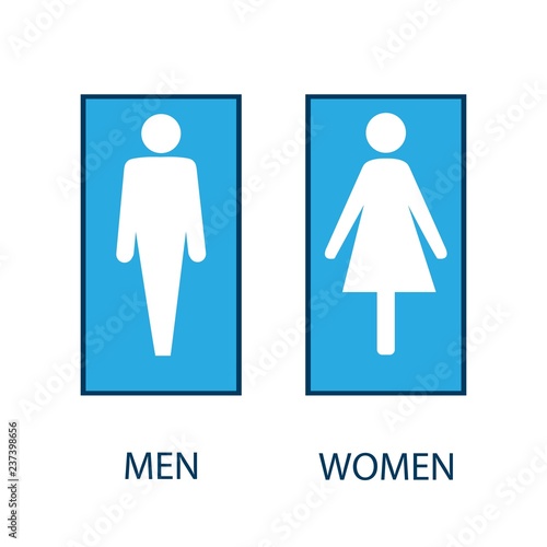 Black silhouette men and women icon in white square. Sign restroom women and men. Icon public toilette and bathroom for hygiene. Template for poster,sign. Flat vector image. Vector illustration