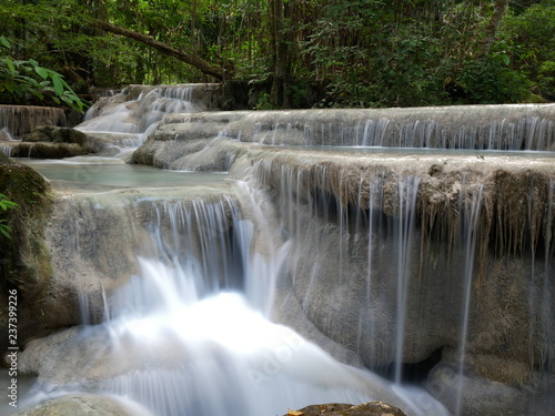 Fototapeta Naklejka Na Ścianę i Meble -  Erawan Waterfall  at Erawan National Park , Kanchanaburi , Thailand.