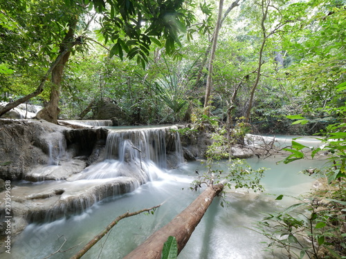 Fototapeta Naklejka Na Ścianę i Meble -  Erawan Waterfall  at Erawan National Park , Kanchanaburi , Thailand.