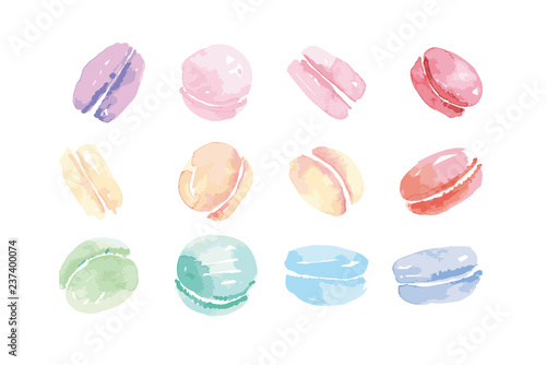 colorful assorted macaroon sweet cake. watercolor artwork