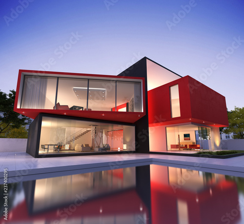 Red and black modern house