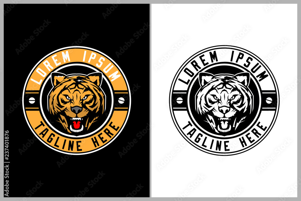 aggressive tiger head animal cartoon character vector round or stamp logo template aggressive tiger head animal cartoon character vector round or stamp logo template