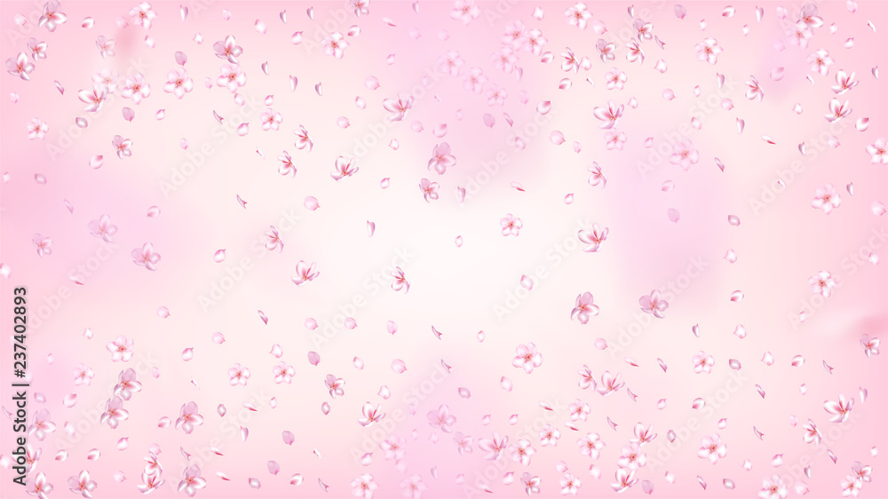 Nice Sakura Blossom Isolated Vector. Tender Showering 3d Petals Wedding Pattern. Japanese Oriental Flowers Illustration. Valentine, Mother's Day Watercolor Nice Sakura Blossom Isolated on Rose