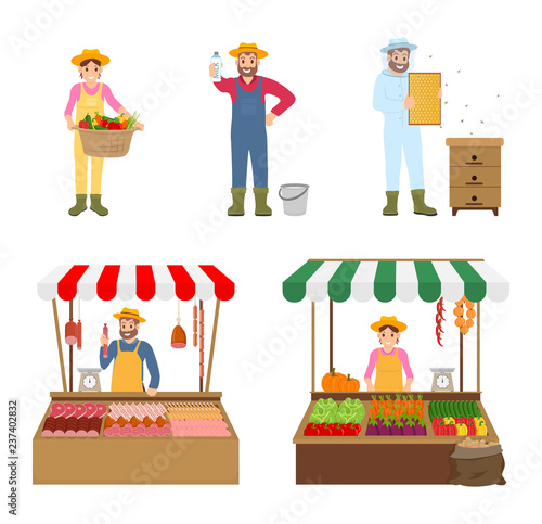 Sellers and Farmers Icons Set Vector Illustration