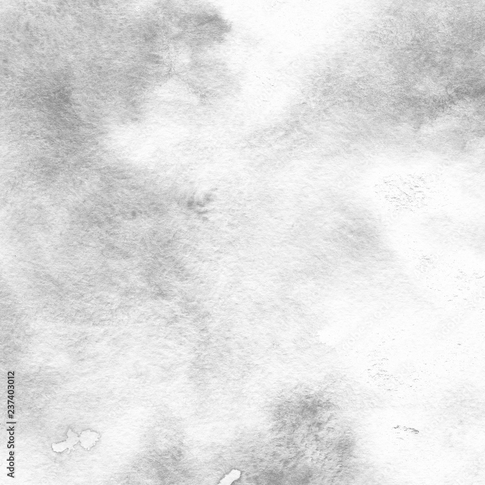 Fototapeta premium Winter white watercolor texture with abstract washes and brush strokes on white paper background. Trendy look. Chaotic abstract organic design.