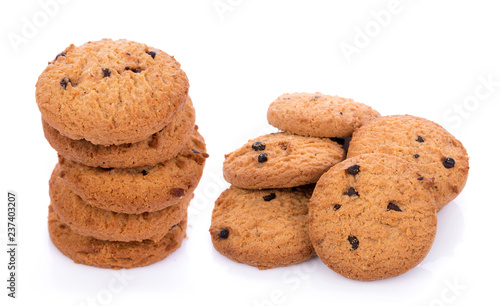 Chocolate chip cookie in bolwl on white background
