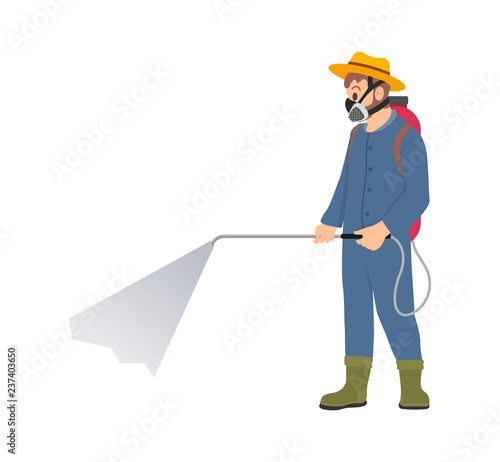 Farmer Spraying Chemicals Isolated Cartoon Icon