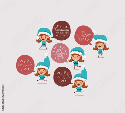 group of girl santa helpers with speech bubbles