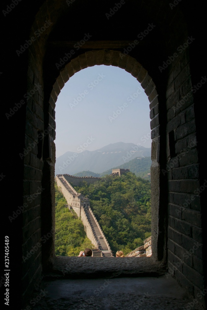 Great Wall of China seen through the window of a fort