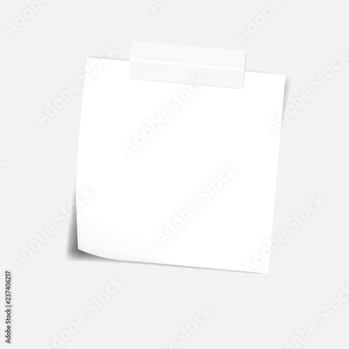 Glued white paper sheet, reminder note with opaque duct tape, mockup