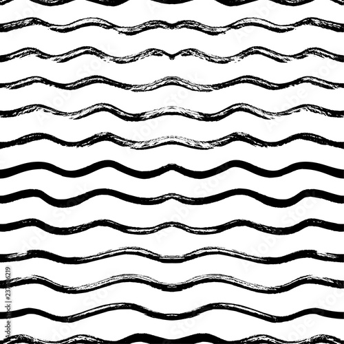 Seamless pattern with hand drawn waves. Hand drawn vector ornament for wrapping paper.
