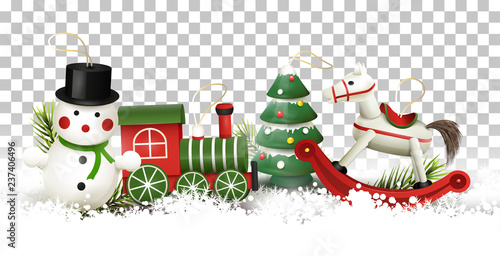 Christmas border with wooden toys decorations