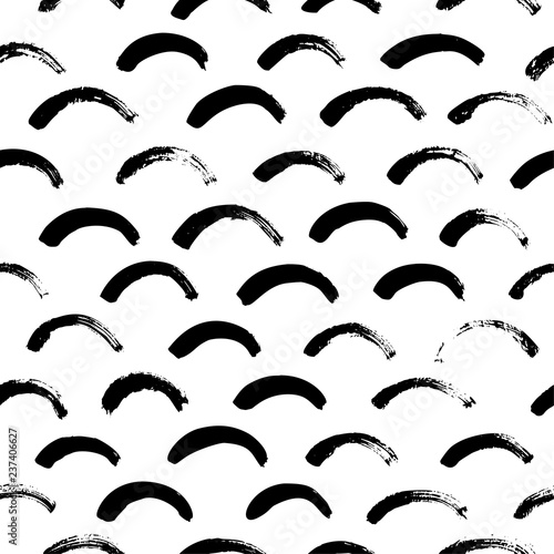 Monochrome minimalistic tribal seamless pattern with semicircles. Hand drawn vector ornament for wrapping paper.