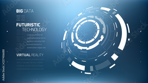 3D Futuristic Technology Minimalistic Website Template. Landing Page, Big Data, Virtual Reality, Artificial Intelligence, Hologram Screen, Science Fiction, Security System. Vector EPS 10 Illustration