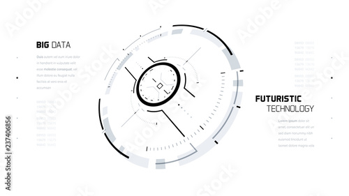 3D Futuristic Technology Minimalistic Website Template. Landing Page, Big Data, Virtual Reality, Artificial Intelligence, Hologram Screen, Science Fiction, Security System. Vector EPS 10 Illustration