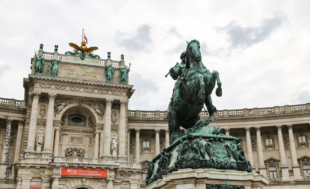 Statue in Front of Neue Burg Wing in Hofburg Palace, Vienna, Austria