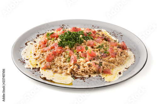 Porridge with meat and greens