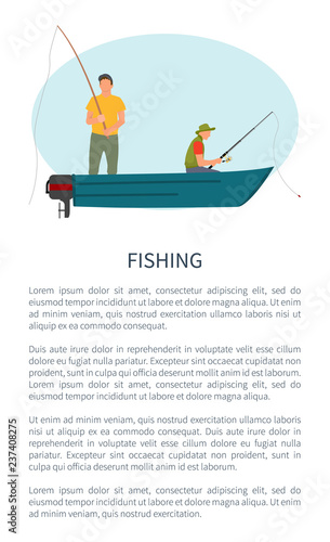 Fishing Man in Motorboat with Rod or Tackle Poster
