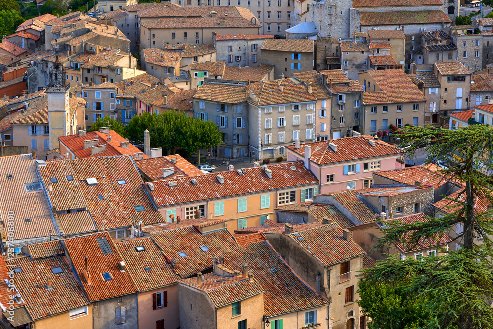 Elevated view of the rooftops of Sisteron. Alpes-de-Haute-Provence, PACA Region, France