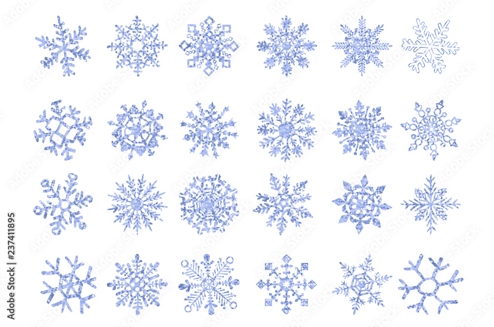 set of vector ice snowflakes blue flake of snow gradient