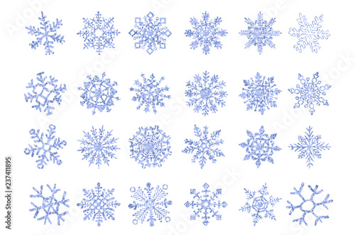 set of vector ice snowflakes blue flake of snow gradient