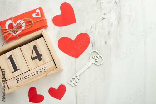 Valentine's Day theme with wooden block calendar