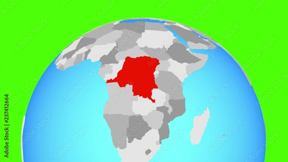 Zooming to Dem Rep of Congo on political globe. 3D illustration. Zooming to Dem Rep of Congo on political globe. 3D illustration.