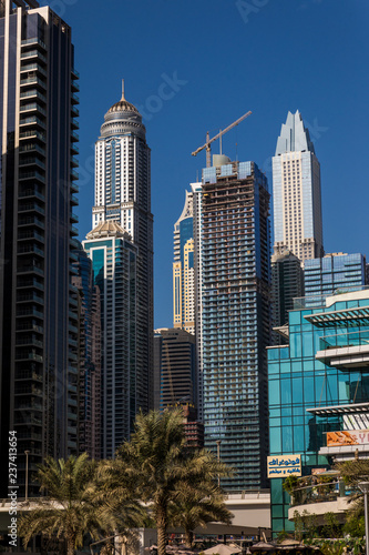 Dubai, United Arab Emirates - October, 2018: Skyscrapers in Dubai Marina.