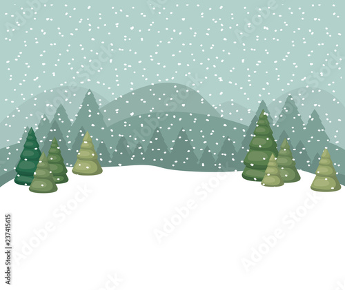 snowscape with pines forest scene