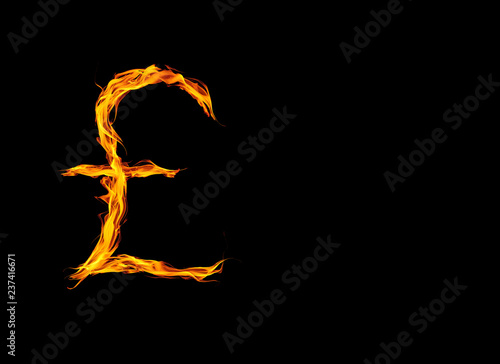 fiery UK Pound symbol on fire with one strike
