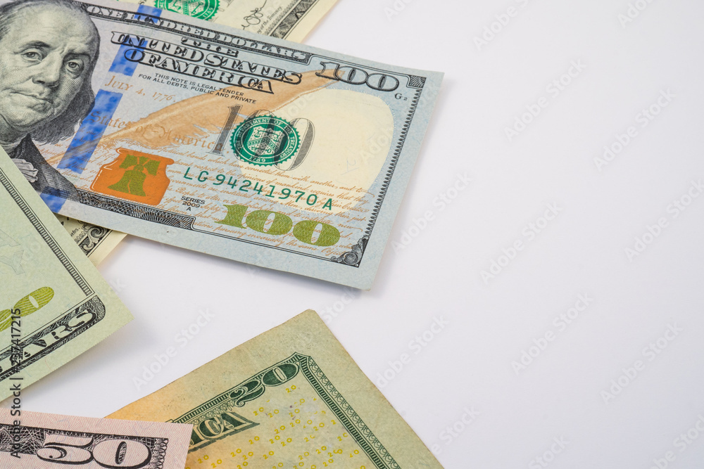 various US $ Dollar Banknotes on white background various US $ Dollar Banknotes on white background