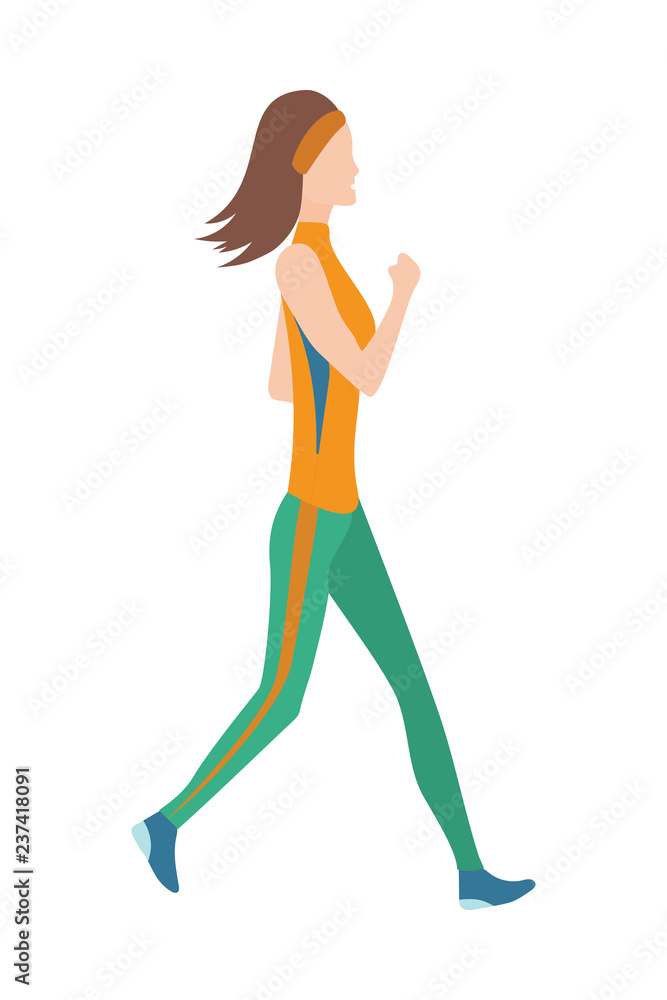 Vector running women in flat design style. Sport. Run. Active fitness