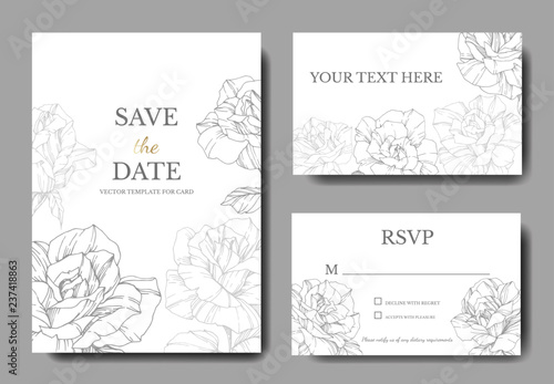 Vector Rose. Wedding background card engraved ink art. Thank you, rsvp, invitation elegant graphic set banner.