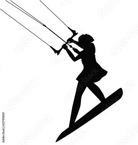 Kitesurfing Girl in Dress Jumping Silhouette