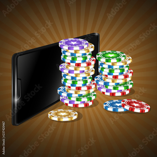 Mobile phone and a set of colored chips for online casinos