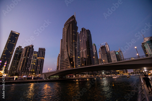 Dubai  UAE - October  2018. Skycrapers at Dubai Marina. Dubai marina at night night cityscape lights