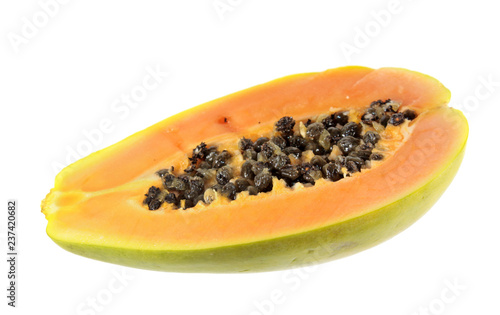 Papaya fruit cross section isolated on white background