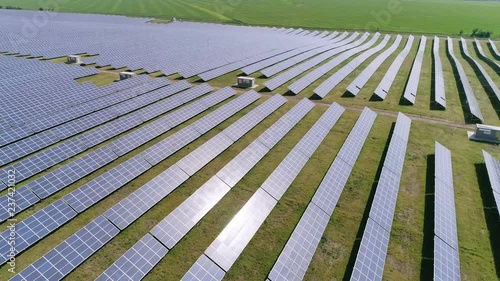 Aerial of concentrated solar thermal from mirrors lines in Odessa in summer photo